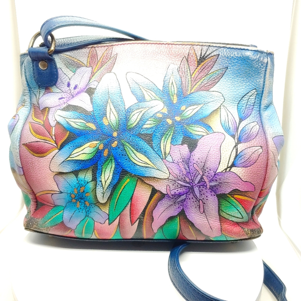 Anuschka Hand Painted Lillies CrossBody Bag